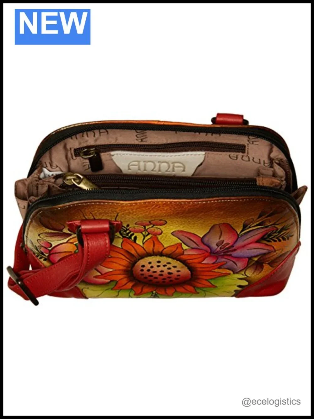 Genuine Leather Hand-Painted Small Zip-Around Organizer Bag Purse